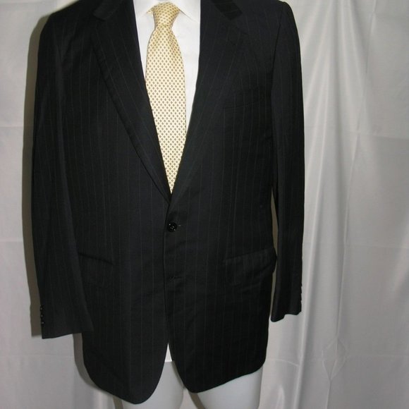 Brioni Two Button Hand Tailored Vintage Blue Stripe Two Button Suit Jacket 42L